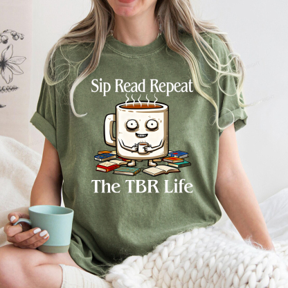 Pagewings Sip Read Repeat The TBR Life Unisex Washed T-shirt