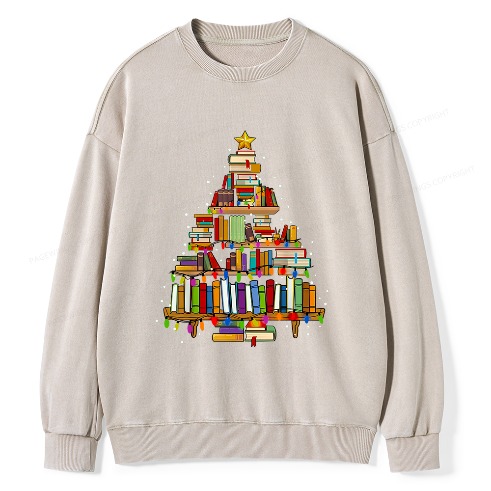 Pagewings Christmas Books Tree Unisex Washed Sweatshirt
