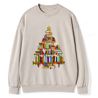 Pagewings Christmas Books Tree Unisex Washed Sweatshirt