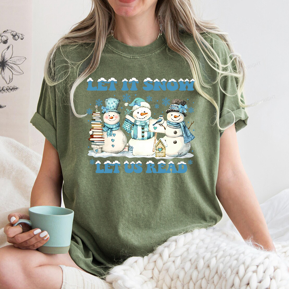 Pagewings Let It Snow Let Us Read Unisex Washed T-shirt