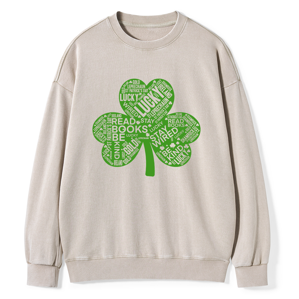 Pagewings St Patricks Day Shirt Lucky Reading Shirt Unisex Washed Sweatshirt