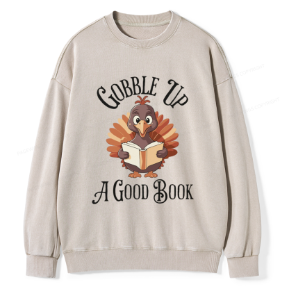 Pagewings Thanksgiving A Good Book Unisex Washed Sweatshirt