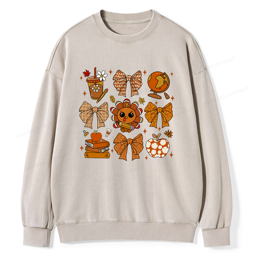 Pagewings Thanksgiving Fall Autumn Unisex Washed Sweatshirt