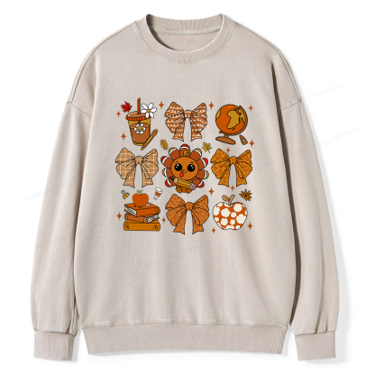 Pagewings Thanksgiving Fall Autumn Unisex Washed Sweatshirt
