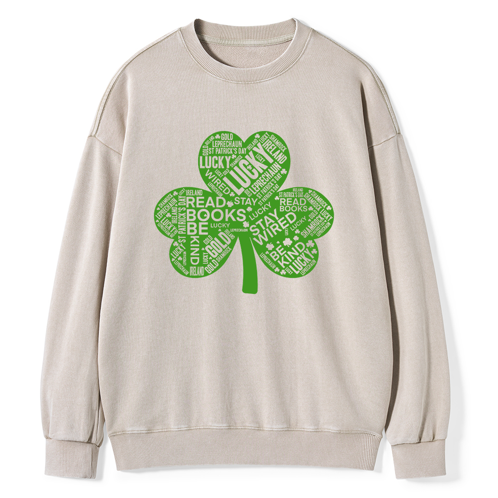 Pagewings St Patricks Day Shirt Lucky Reading Shirt Unisex Washed Sweatshirt