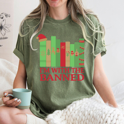 Pagewings I'm With The Banned Christmas Unisex Washed T-shirt