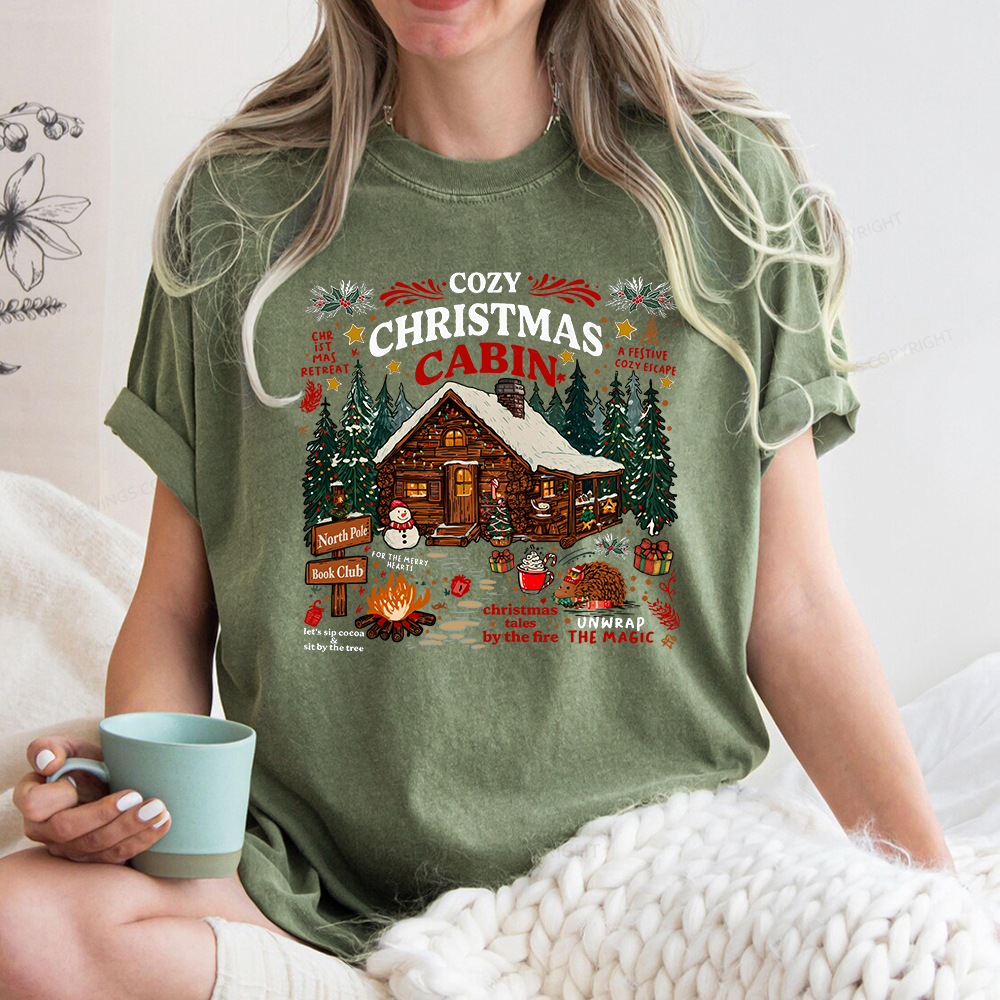 Pagewings Cozy Christmas Reading Unisex Washed T-shirt