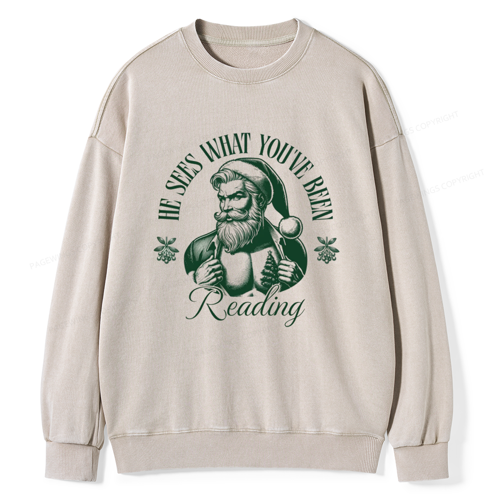 Pagewings He Sees What You've Been Reading Unisex Washed Sweatshirt