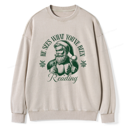 Pagewings He Sees What You've Been Reading Unisex Washed Sweatshirt