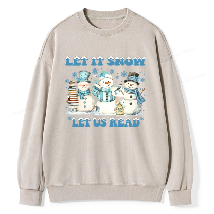 Pagewings Let It Snow Let Us Read Unisex Washed Sweatshirt