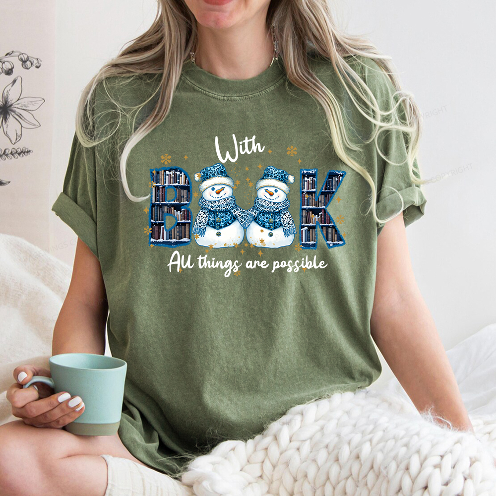 Pagewings With Book All Things Are Possible Unisex Washed T-shirt