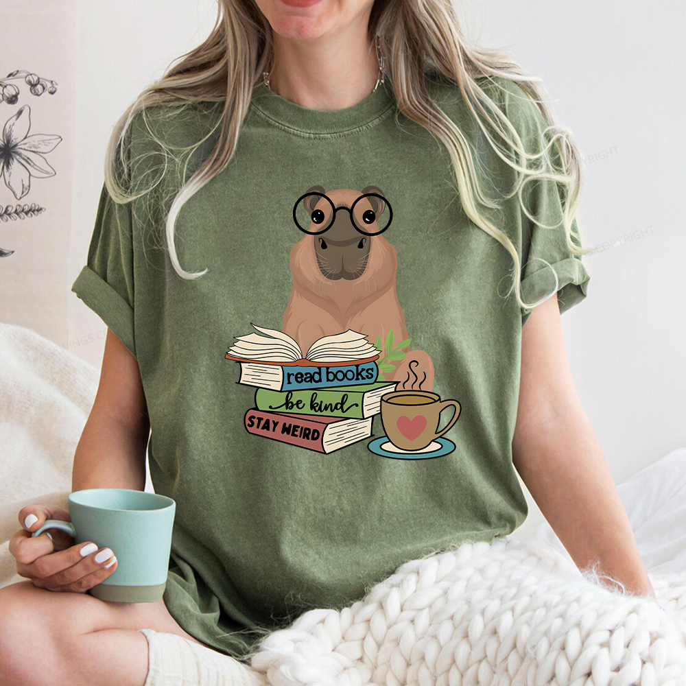 Pagewings Capybara Reading Unisex Washed T-shirt