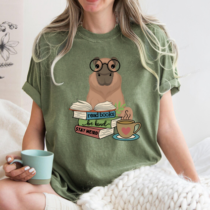 Pagewings Capybara Reading Unisex Washed T-shirt