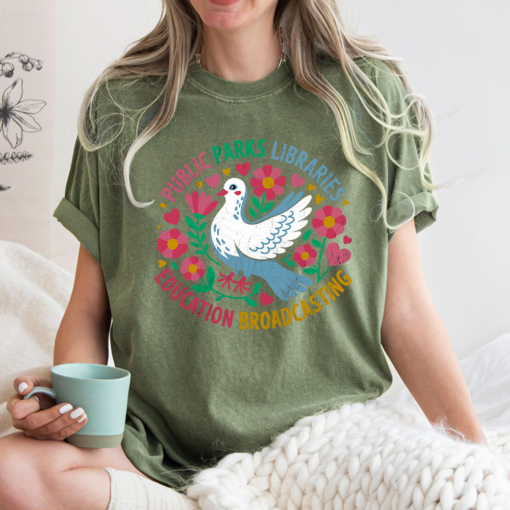 Pagewings Public Parks Libraries Education Broadcasting Unisex Washed T-shirt