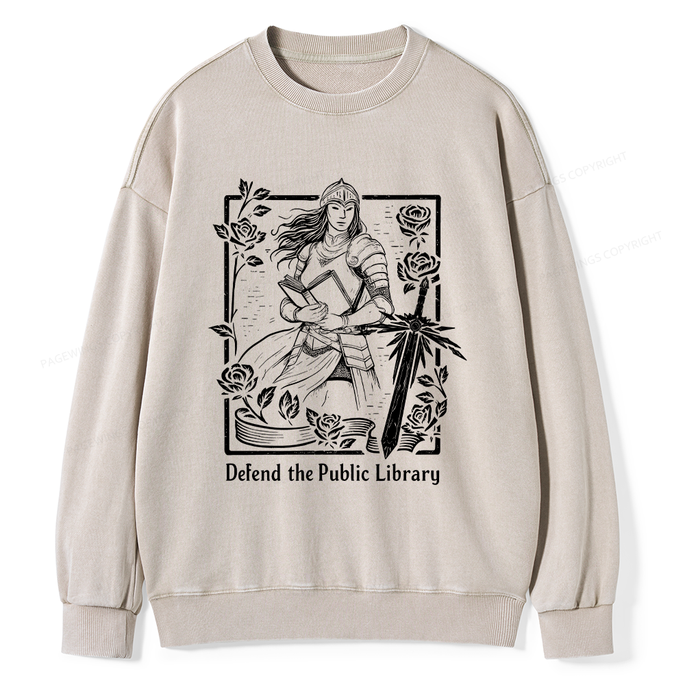 Pagewings Defend The Public Library Unisex Washed Sweatshirt