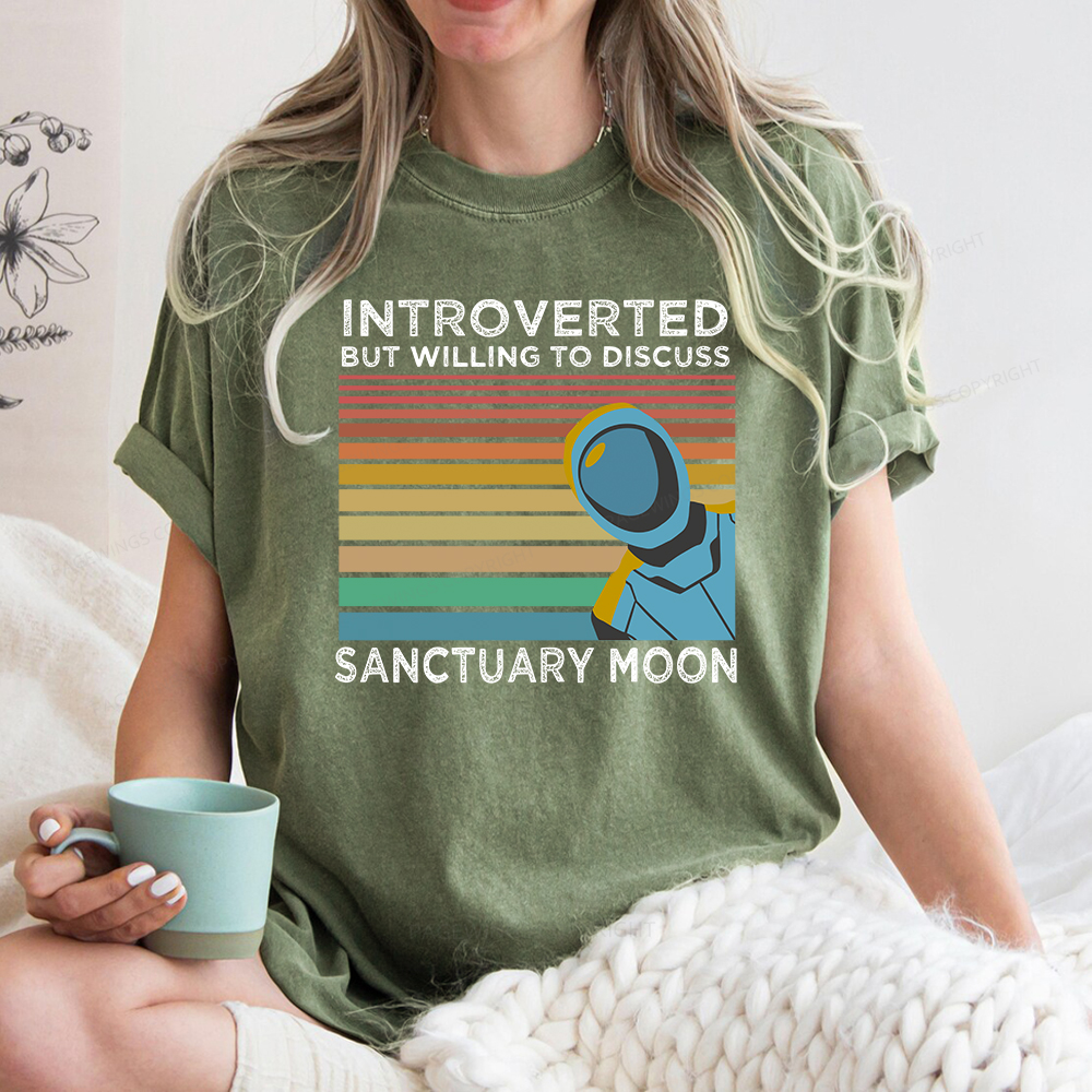 Pagewings Introverted But Willing to Discuss Sanctuary Moon Unisex Washed T-shirt