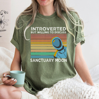 Pagewings Introverted But Willing to Discuss Sanctuary Moon Unisex Washed T-shirt