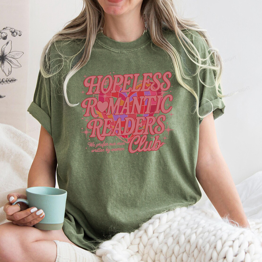Pagewings Hopeless Romantic Readers Club Unisex Washed T-shirt