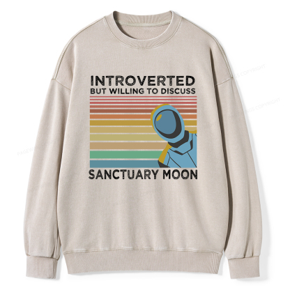 Pagewings Introverted But Willing to Discuss Sanctuary Moon Unisex Washed Sweatshirt