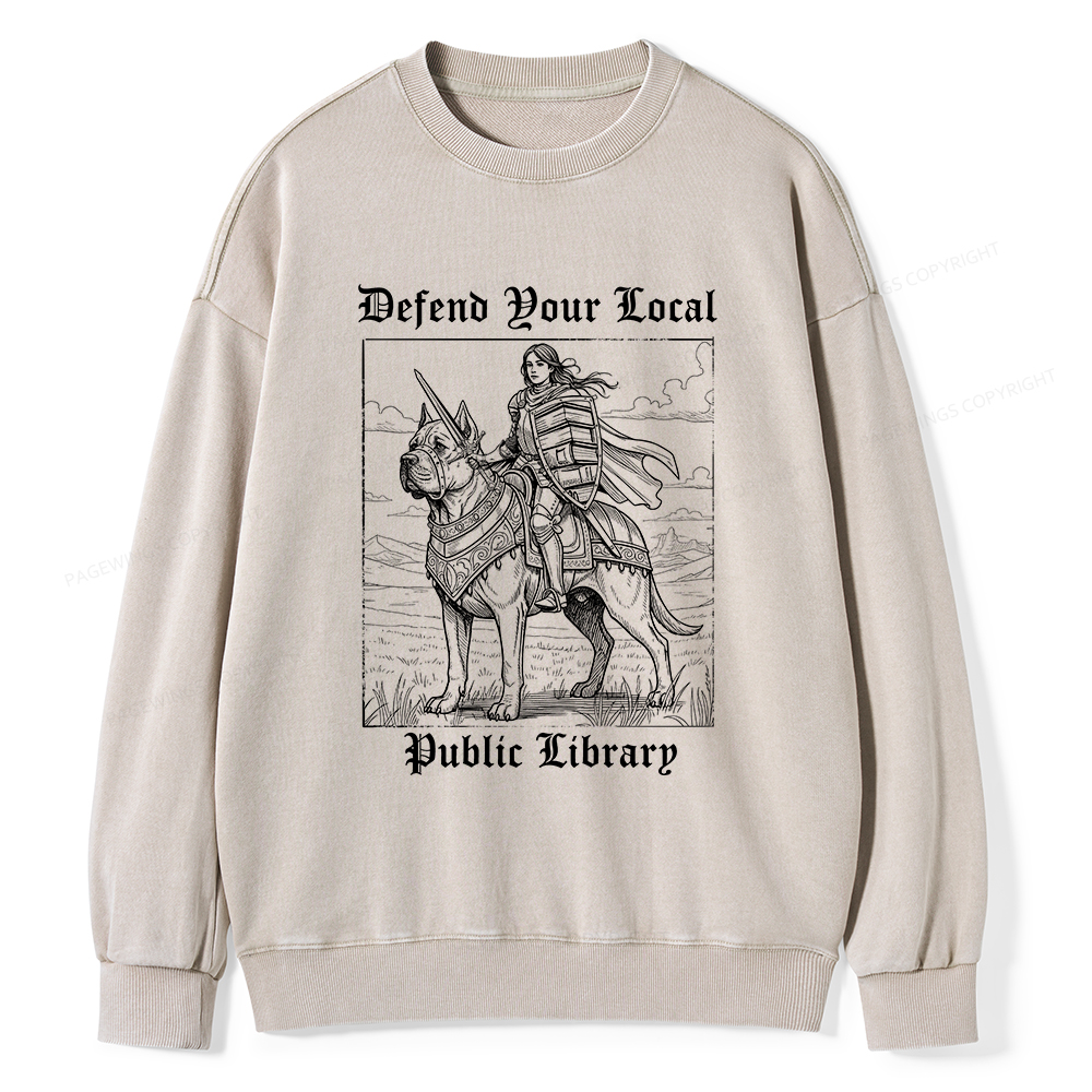 Pagewings Defend Your Local Public Library Unisex Washed Sweatshirt