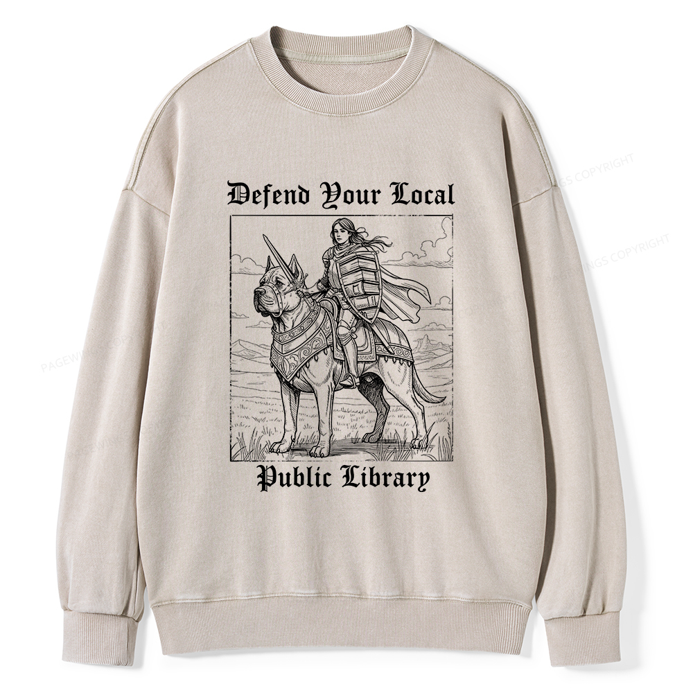 Pagewings Defend Your Local Public Library Unisex Washed Sweatshirt