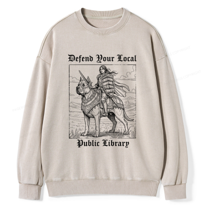 Pagewings Defend Your Local Public Library Unisex Washed Sweatshirt