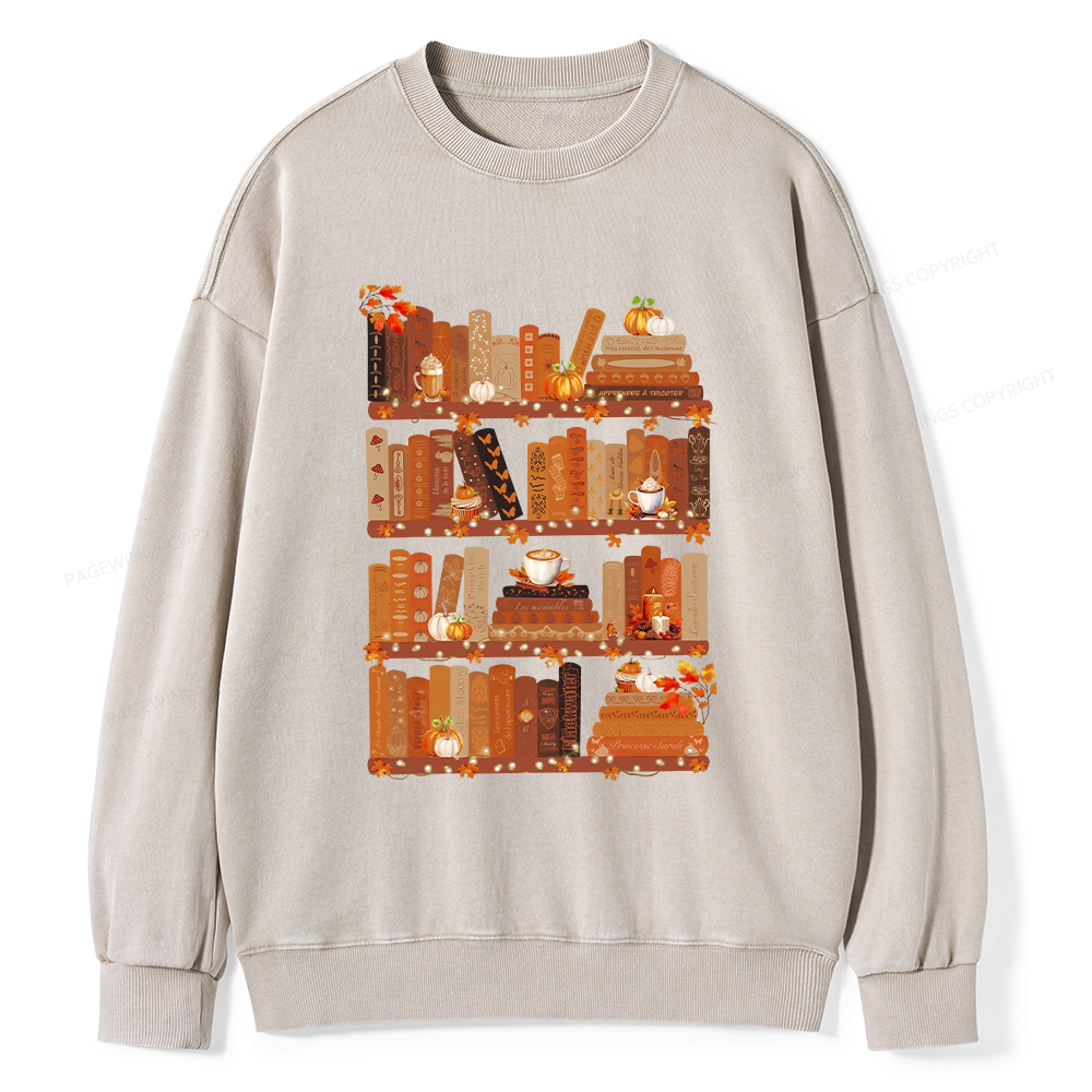Pagewings Cozy Season Books Lover Unisex Washed Sweatshirt