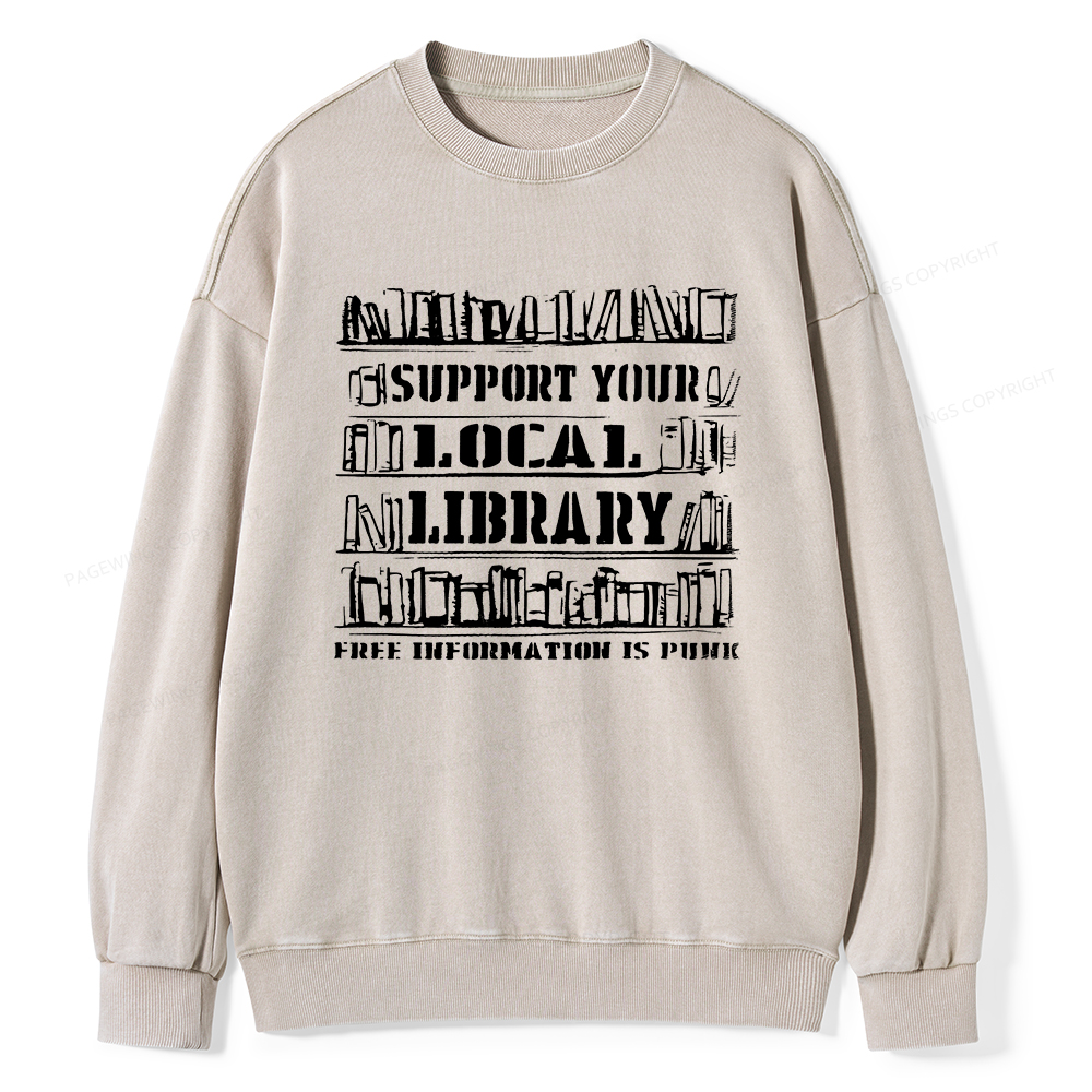 Pagewings Support Your Local Library Unisex Washed Sweatshirt