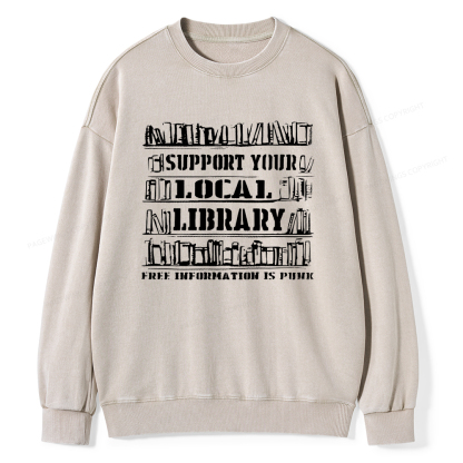 Pagewings Support Your Local Library Unisex Washed Sweatshirt
