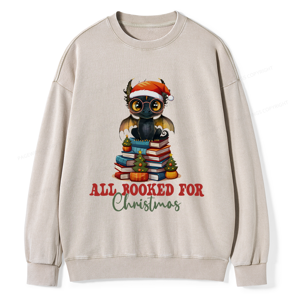 Pagewings Christmas Holiday Dragon Reader Unisex Washed Sweatshirt