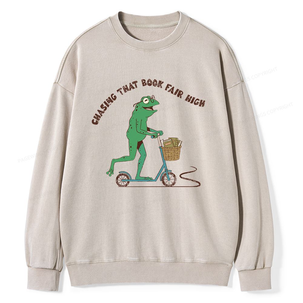 Pagewings Chasing That Book Fair High Unisex Washed Sweatshirt