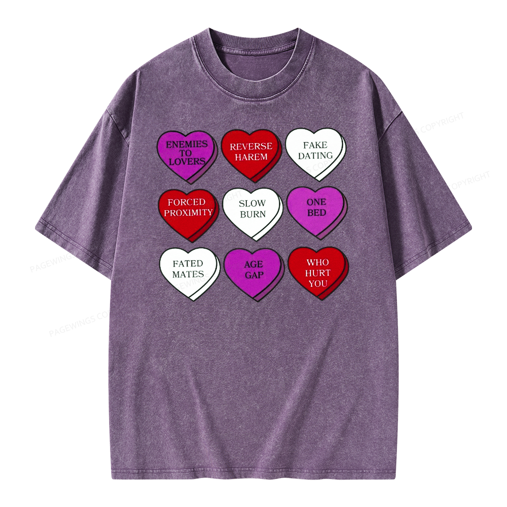 Pagewings Valentine’s Day Shirt, Book Tropes Shirt Unisex Washed T-shirt