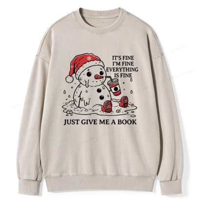 Pagewings Just Give Me A Book Unisex Washed Sweatshirt