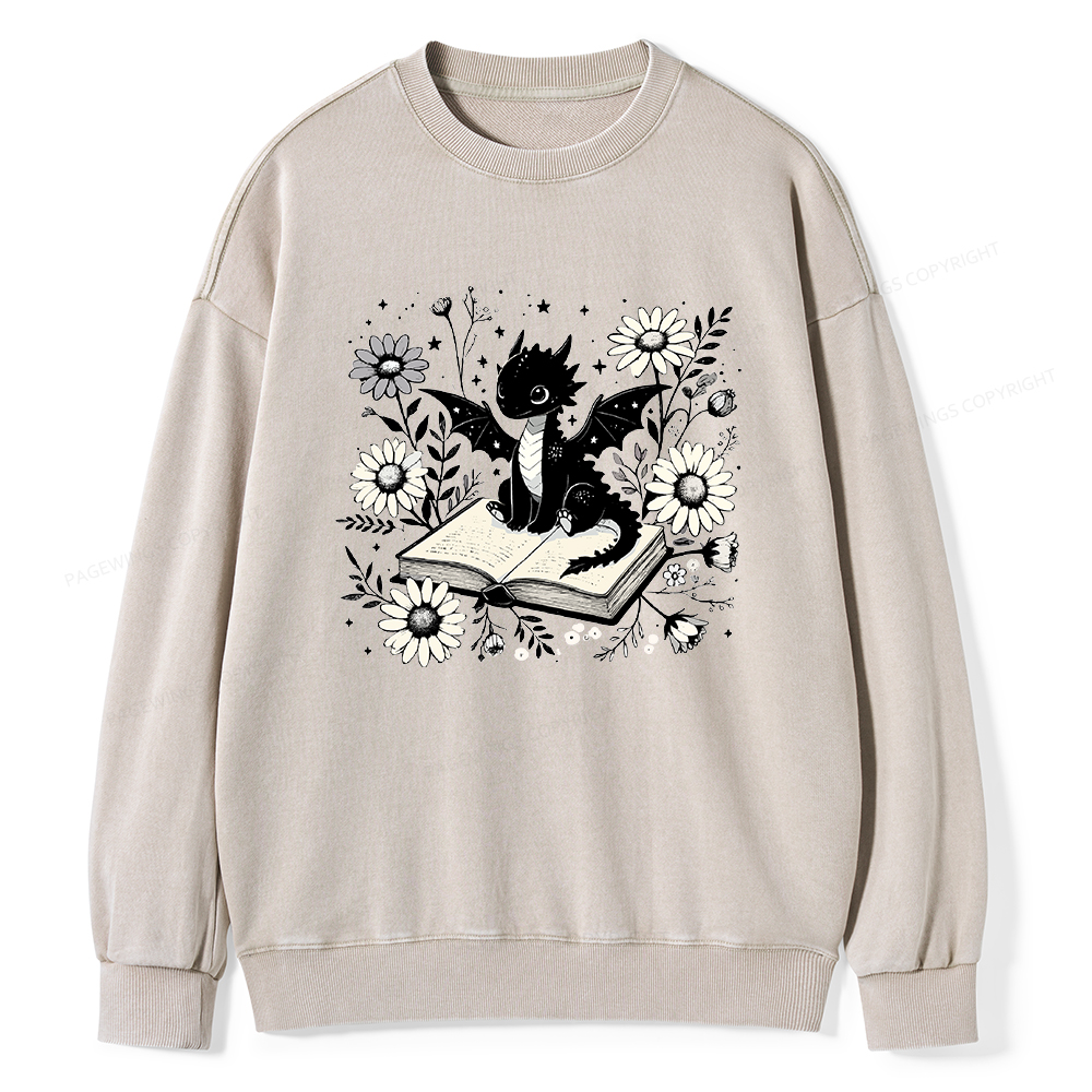 Pagewings Bookworm Dragon Unisex Washed Sweatshirt