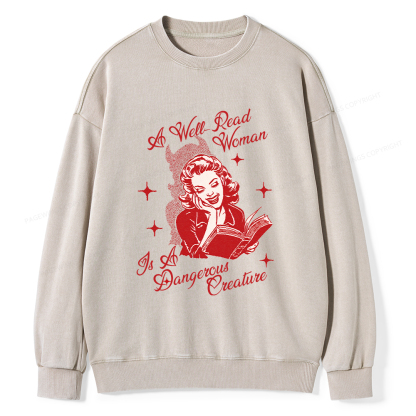 Pagewings A Well Read Woman Is A Dangerous Creature Unisex Washed Sweatshirt