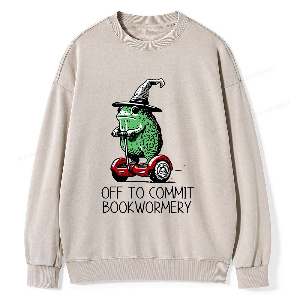 Pagewings Off To Commit Bookwormery Unisex Washed Sweatshirt