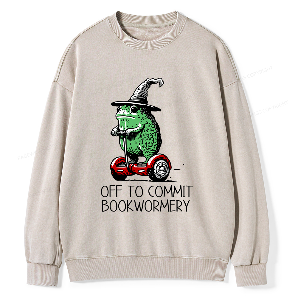 Pagewings Off To Commit Bookwormery Unisex Washed Sweatshirt