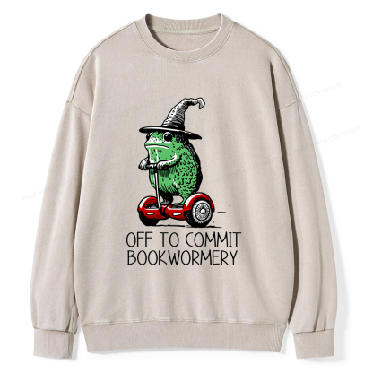 Pagewings Off To Commit Bookwormery Unisex Washed Sweatshirt