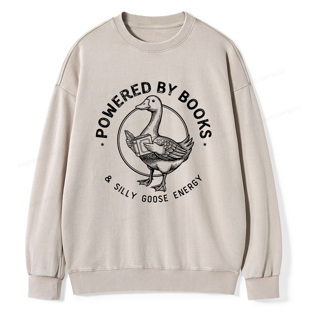 Pagewings Powered By Books & Silly Goose Energy Unisex Washed Sweatshirt
