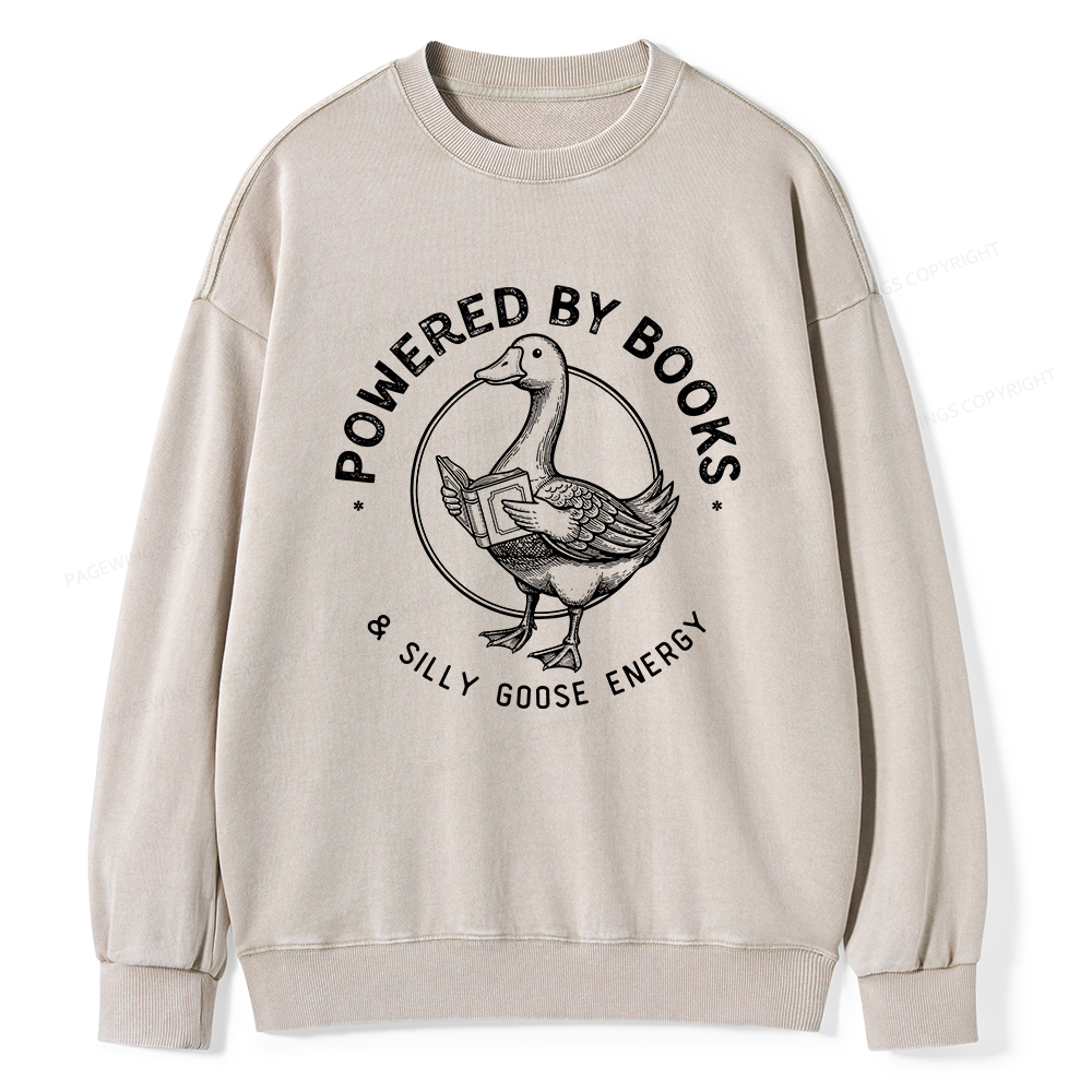 Pagewings Powered By Books & Silly Goose Energy Unisex Washed Sweatshirt