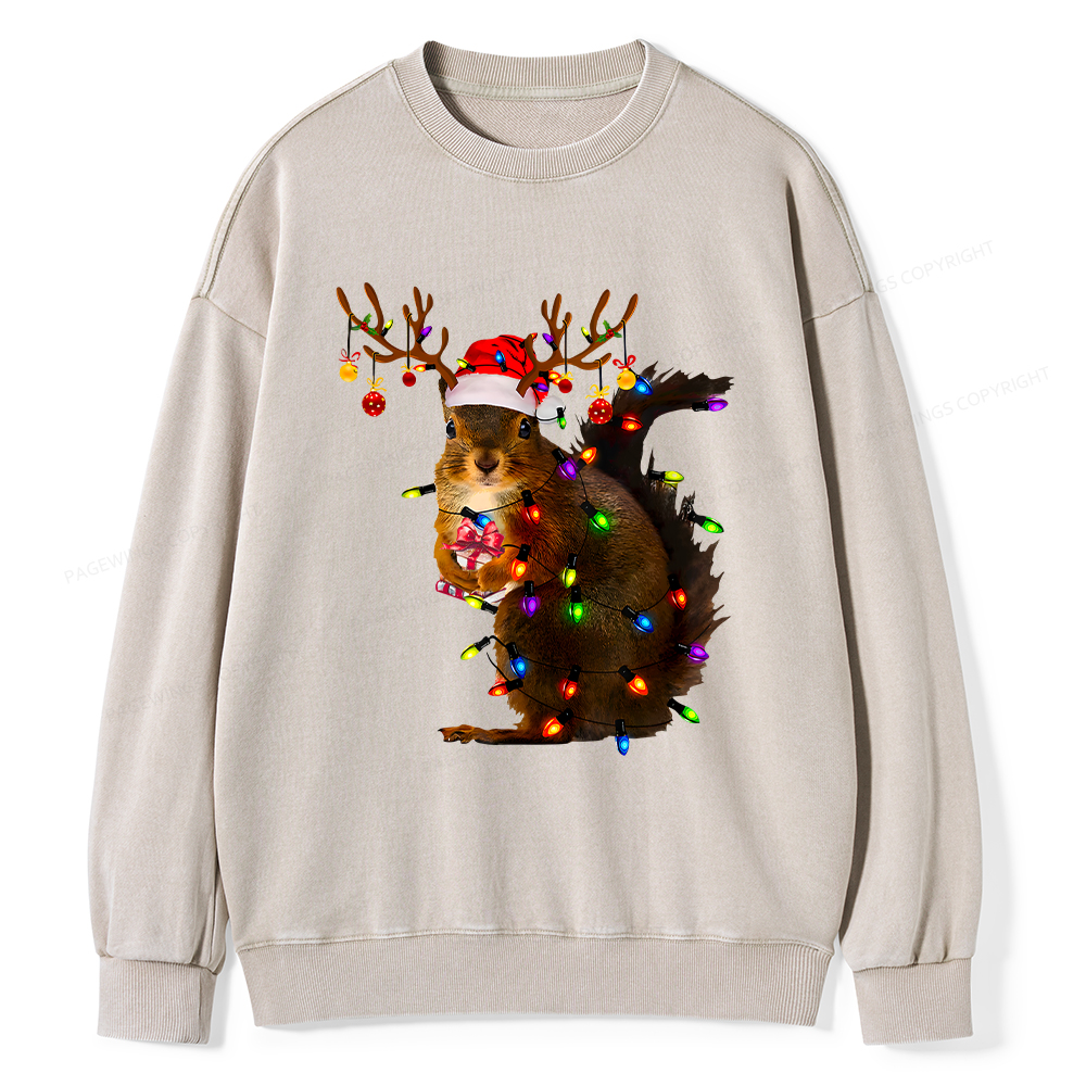 Pagewings Christmas Squirrel Lights Unisex Washed Sweatshirt