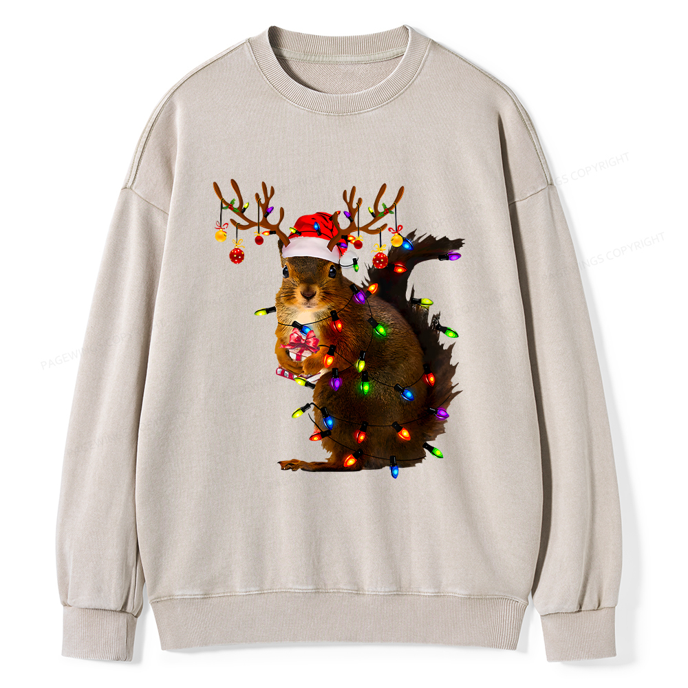 Pagewings Christmas Squirrel Lights Unisex Washed Sweatshirt