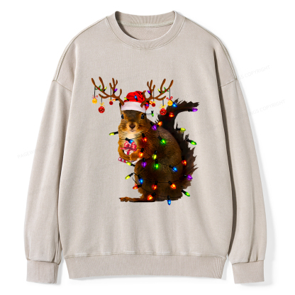 Pagewings Christmas Squirrel Lights Unisex Washed Sweatshirt