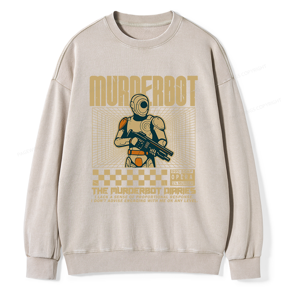 Pagewings Murderbot Unisex Washed Sweatshirt