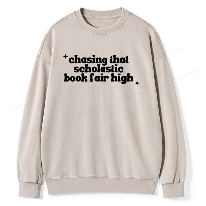 Pagewings Chasing That Scholastic Book Fair High Unisex Washed Sweatshirt