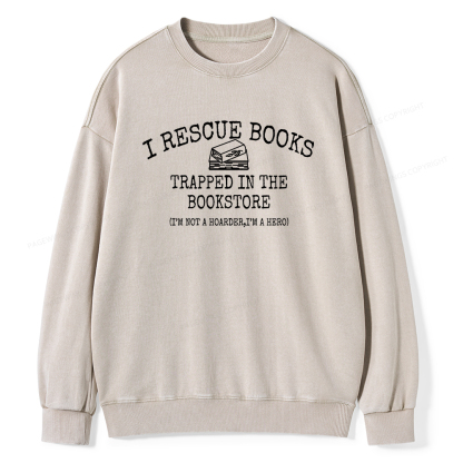 Pagewings Rescue Books Trapped In The Bookstore Unisex Washed Sweatshirt