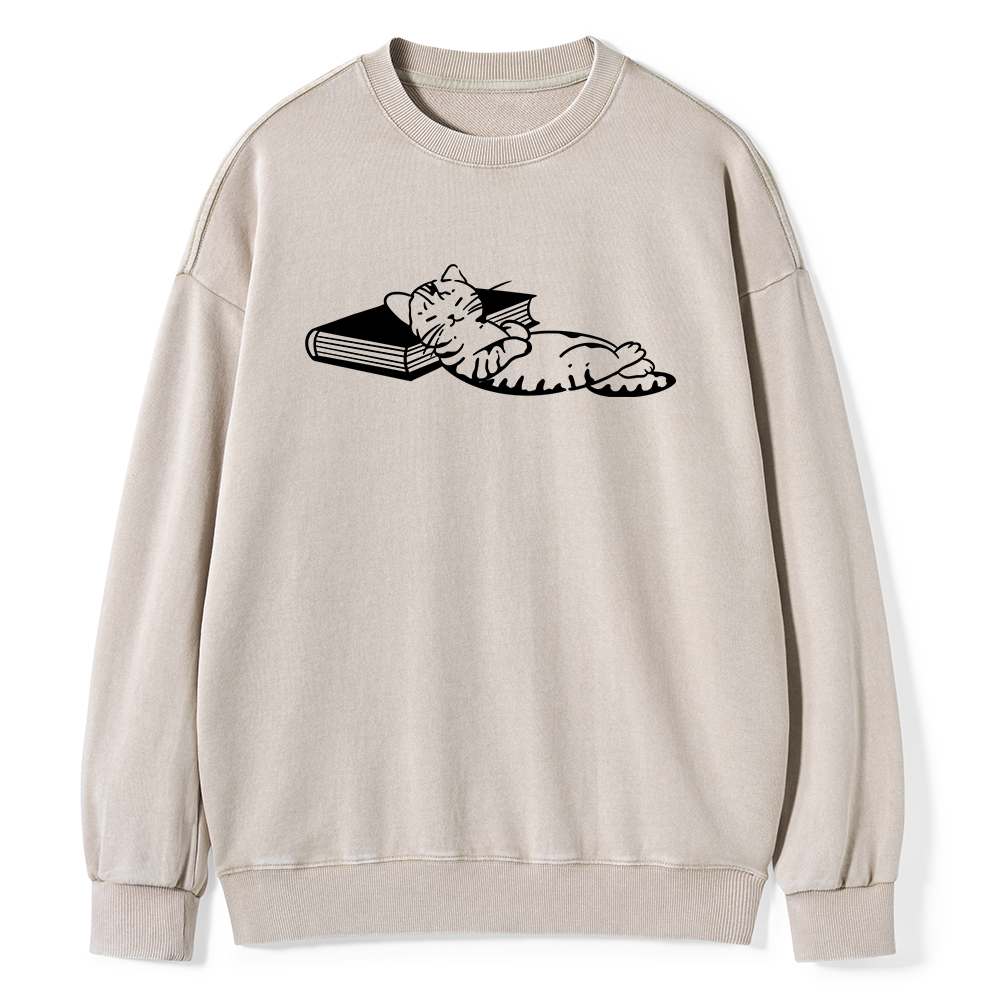 Pagewings A Cat Sleeping On The Book Unisex Washed Sweatshirt