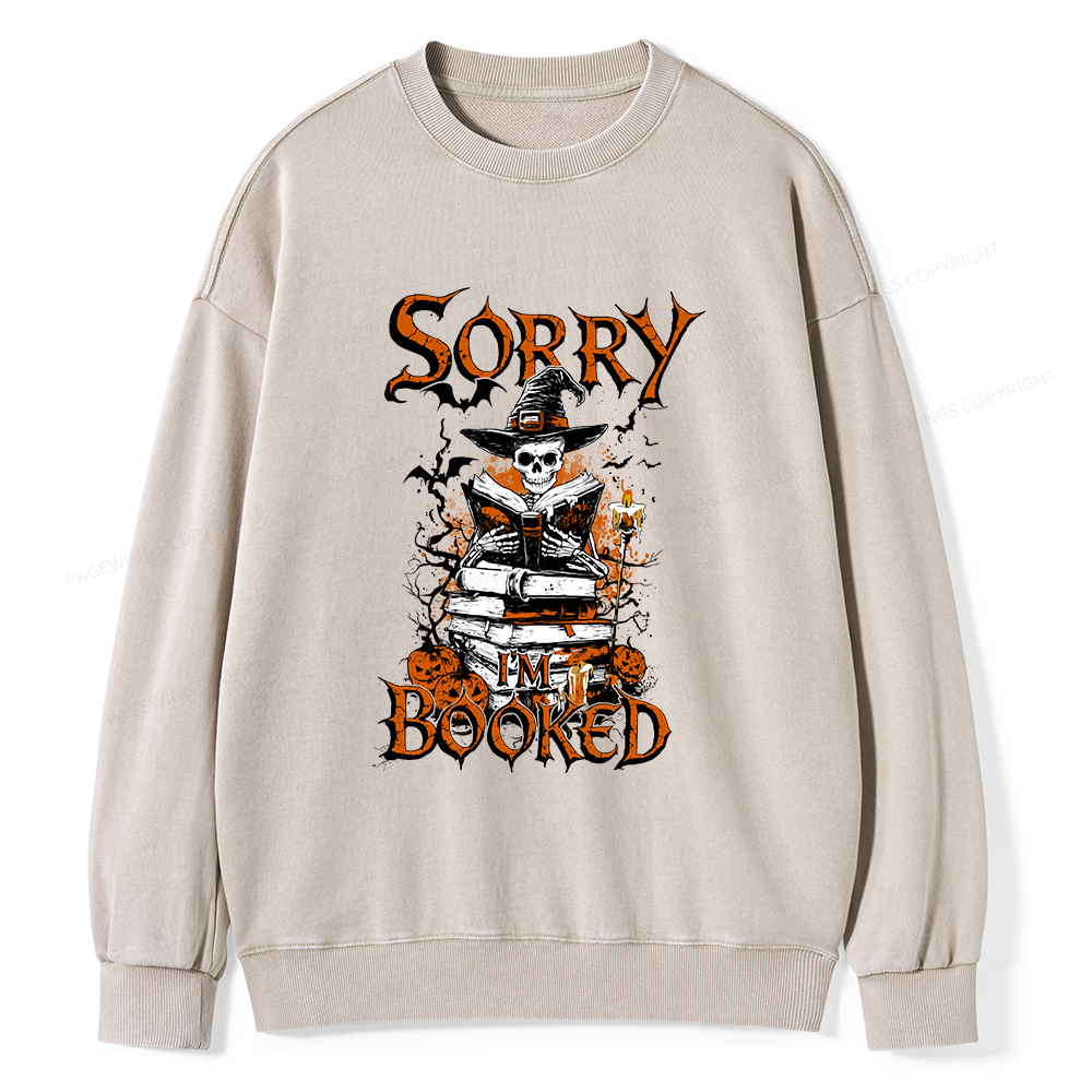 Pagewings Halloween I'm Booked Unisex Washed Sweatshirt