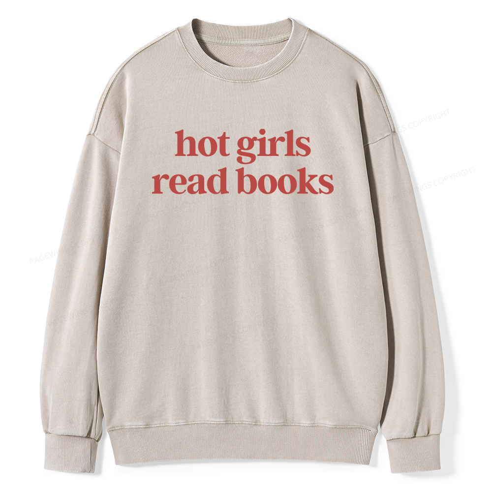 Pagewings Hot Girls Read Books Unisex Washed Sweatshirt