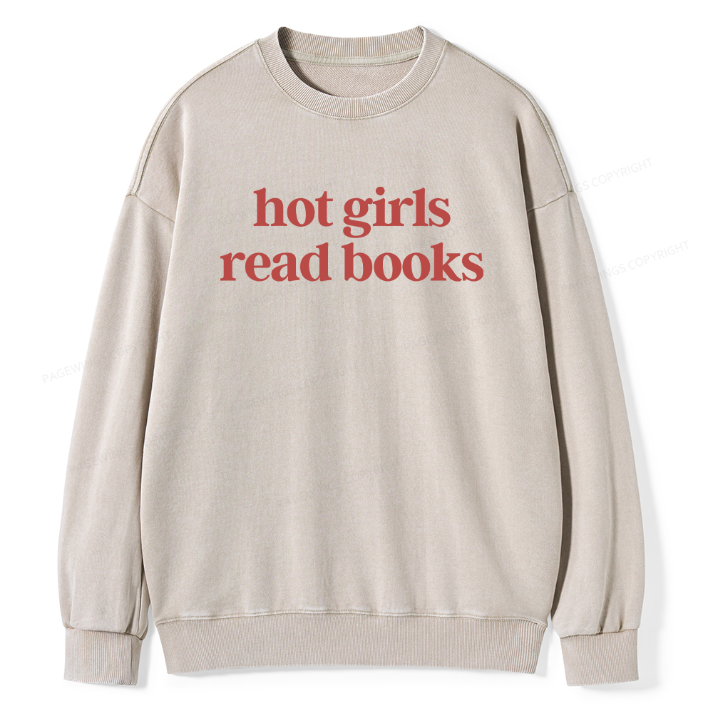 Pagewings Hot Girls Read Books Unisex Washed Sweatshirt
